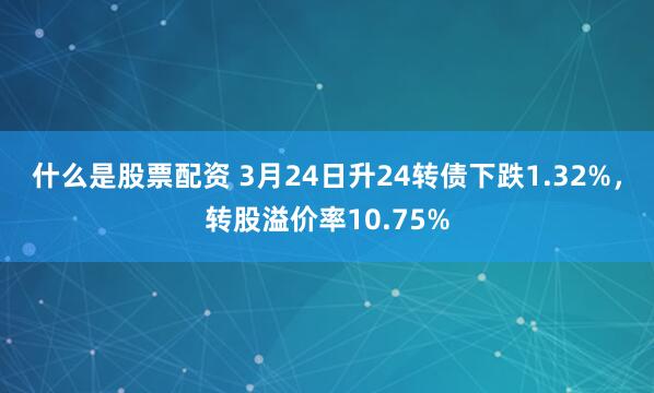 什么是股票配资 3月24日升24转债下跌1.32%，转股溢价率10.75%