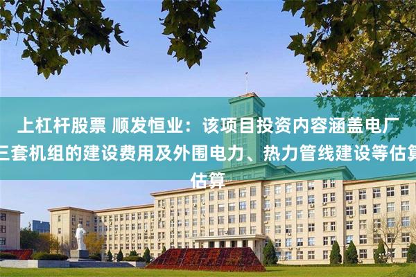 上杠杆股票 顺发恒业：该项目投资内容涵盖电厂三套机组的建设费用及外围电力、热力管线建设等估算