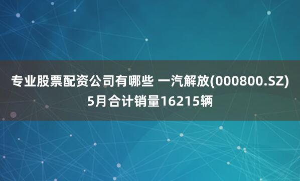专业股票配资公司有哪些 一汽解放(000800.SZ)5月合计销量16215辆